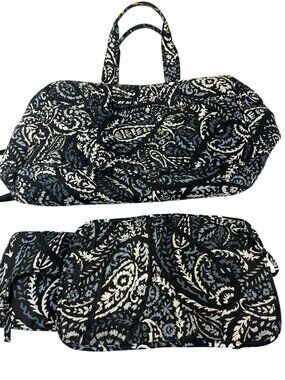 2 Piece Vera Bradley Women XL Travel Duffel & Hanging Makeup Bag Paisley NOIR